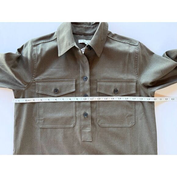 NWT Madewell Women's Button-Up Mini Shirtdress in Dark Olive Melange Size Small - Picture 14 of 15